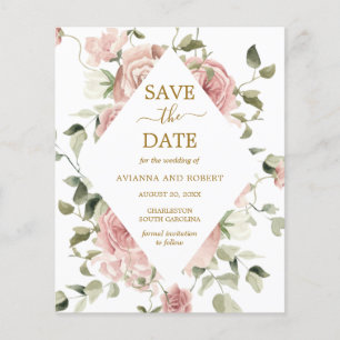 Budget Dusty Pink Rose Floral Photo Save The Date