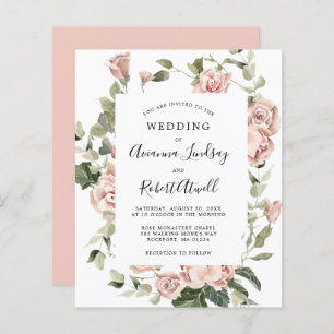 Budget Dusty Pink Rose Floral Wedding Invitation