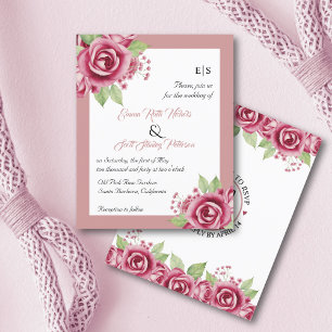 BUDGET Dusty pink roses QR code wedding invitation