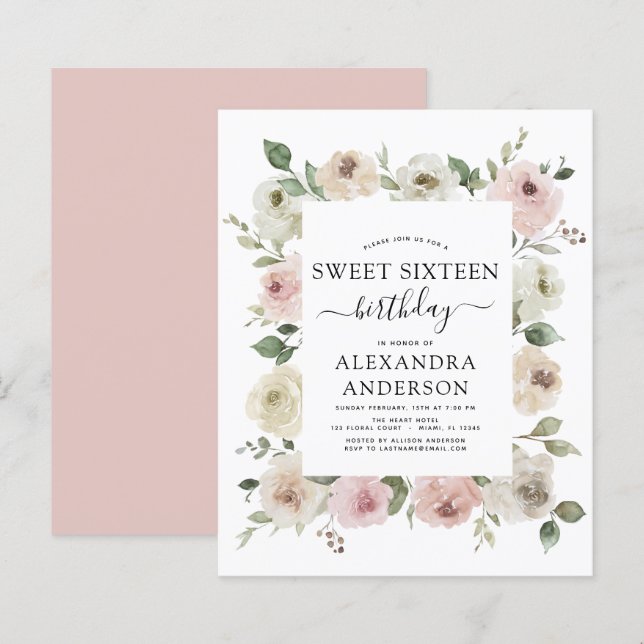 Budget Dusty Pink Sweet Sixteen Birthday Party (Front/Back)