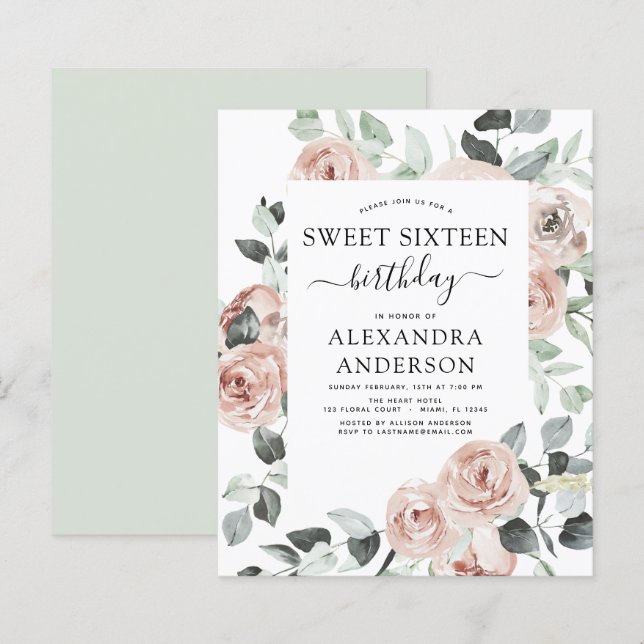 Budget Dusty Pink Sweet Sixteen Birthday Party (Front/Back)