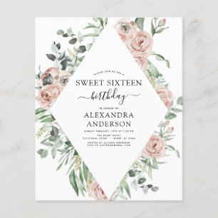 Budget Dusty Pink Sweet Sixteen Birthday Party Flyer