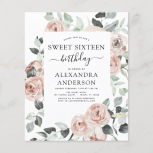 Budget Dusty Pink Sweet Sixteen Birthday Party Flyer