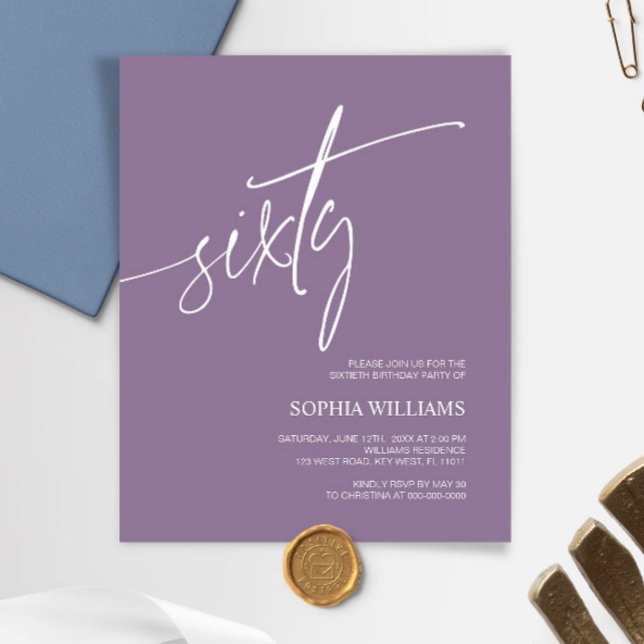 Budget Dusty Purple 60th Birthday Invitation (Creator Uploaded)