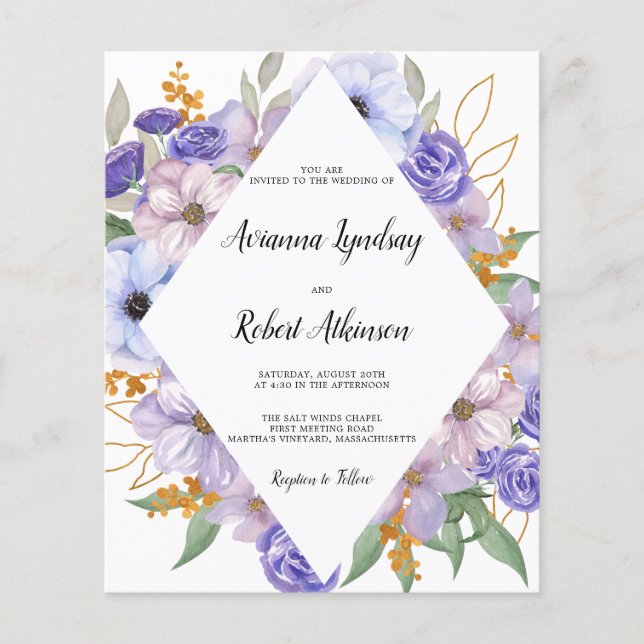 Budget Dusty Purple Floral Boho Wedding (Front)