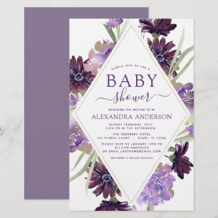 Budget Dusty Purple Floral Greenery Baby Shower