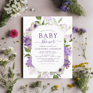 Budget Dusty Purple Floral Greenery Baby Shower