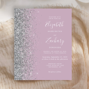 Budget Dusty Purple Silver Glitter Wedding Invite