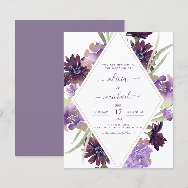 Budget Dusty Purple Wedding Floral Greenery (Front/Back)