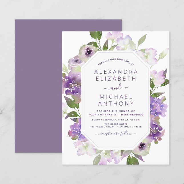 Budget Dusty Purple Wedding Floral Greenery (Front/Back)