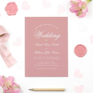 Budget Dusty Rose Calligraphy Wedding Invitation