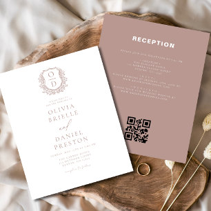 Budget Dusty Rose Crest Wedding QR Code Invitation Flyer