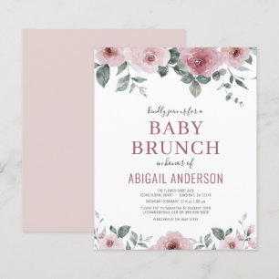 Budget Dusty Rose Floral Baby Brunch Invitation 
