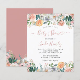 Budget Dusty Rose Floral Baby Shower Invitation