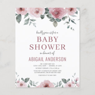 Budget Dusty Rose Floral Baby Shower Invitation Flyer