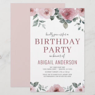 Budget Dusty Rose Floral Birthday Party Invitation
