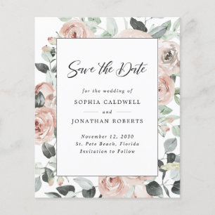 Budget Dusty Rose Floral Eucalyptus Save the Date