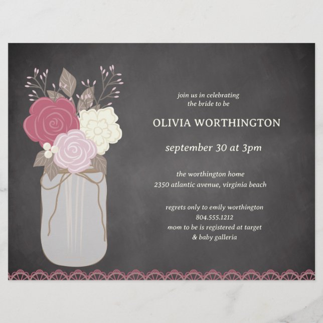 Budget Dusty Rose Floral Mason Jar Bridal Shower  Flyer (Front)