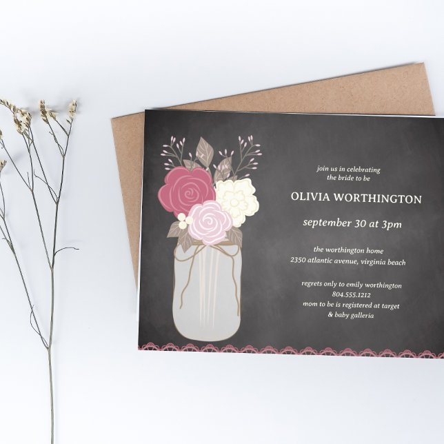 Budget Dusty Rose Floral Mason Jar Bridal Shower  Flyer (Creator Uploaded)