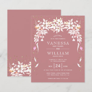BUDGET dusty rose floral wedding invitation       