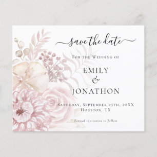 Budget Dusty Rose Florals QR Code Save the Date