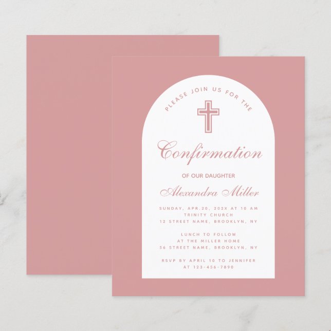Budget Dusty Rose Girl Confirmation Invitation (Front/Back)