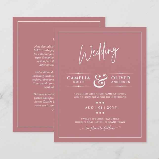 BUDGET Dusty Rose MONOCHROME Wedding (Front/Back)