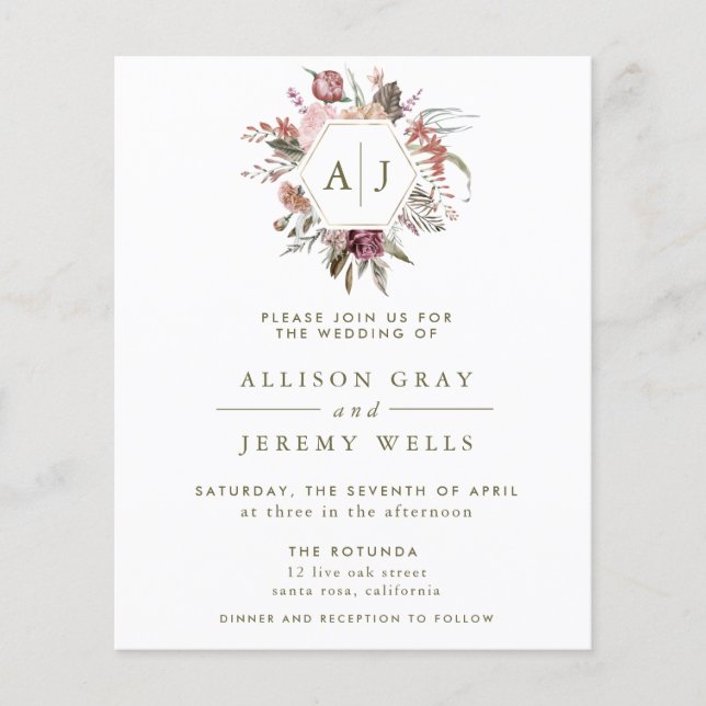 Budget Dusty Rose Monogram Wedding Invitation  Fly Flyer (Front)