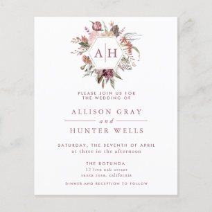 BUDGET Dusty Rose Monogram Wedding Invitation Flyer