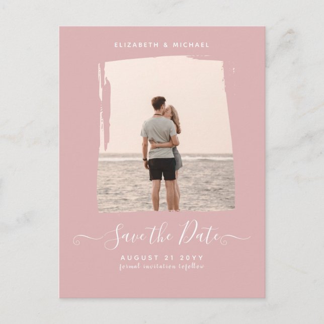 BUDGET Dusty Rose PHOTO Save The Date Monochrome Postcard (Front)