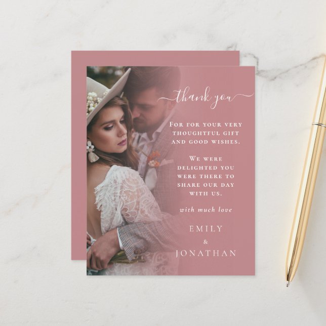 BUDGET Dusty Rose Photo Wedding Thank You (Front/Back In Situ)