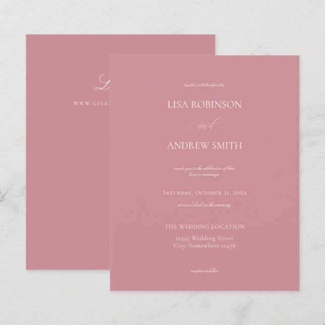 Budget Dusty Rose Pink Calligraphy Wedding (Front/Back)