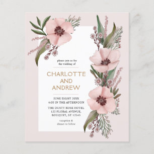 Budget Dusty Rose Pink Gold Floral Wedding Invite