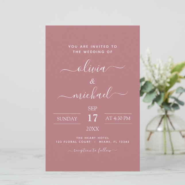 Budget Dusty Rose Pink Wedding Modern Typography (Standing Front)