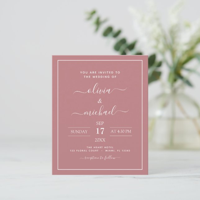 Budget Dusty Rose Pink Wedding Modern Typography (Standing Front)