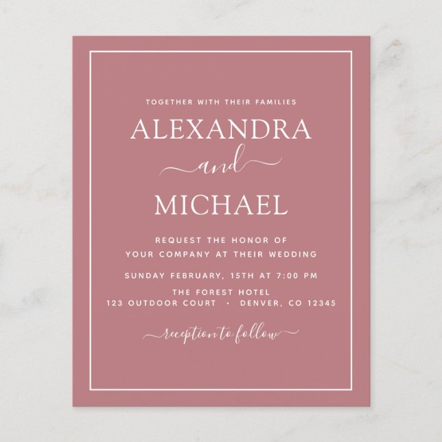 Budget Dusty Rose Pink Wedding Modern Typography (Front)