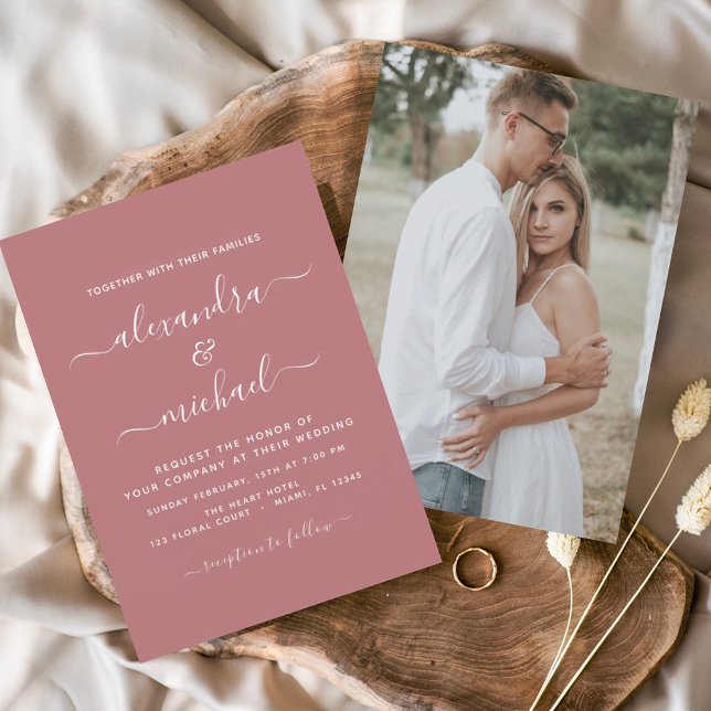 Budget Dusty Rose Pink Wedding with Photo Invitation (Creator Uploaded)