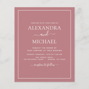Budget Dusty Rose Wedding Modern Typography Flyer