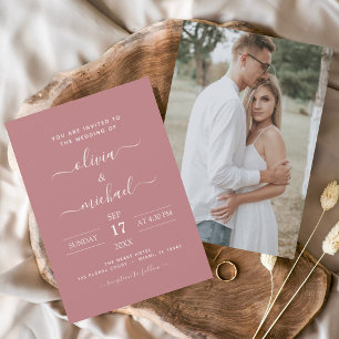 Budget Dusty Rose Wedding with Photo Invitation Flyer