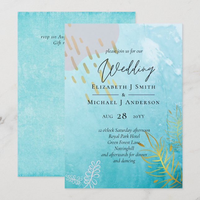 BUDGET DustyTeal Gold Abstract Wedding (Front/Back)