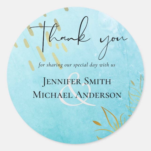 BUDGET DustyTeal Gold Abstract Wedding Classic Round Sticker (Front)