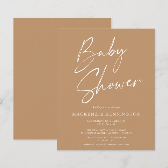 Budget Earth Tone Minimalist Script Baby Shower (Front/Back)