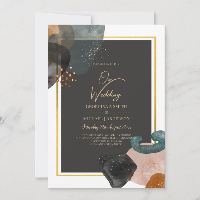 BUDGET Earth Tones Abstract Wedding  Invitation (Front)