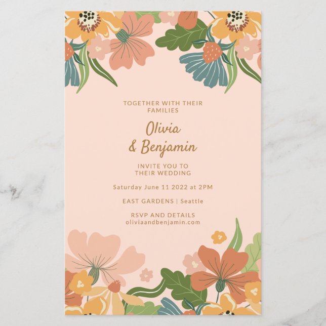 Budget Earthy Boho Blush Orange Floral Wedding (Front)