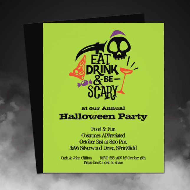 Budget Eat Drink and Be Scary Halloween Flyer (Printed on affordable THIN 80 lb flyer paper - heavier paper available in our collection.)