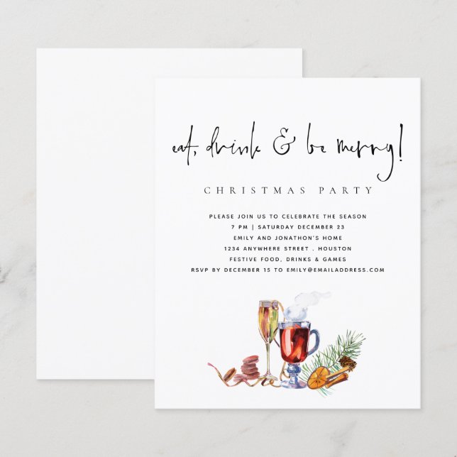 Budget Eat Drink Be Merry Christmas Party Invite (Front/Back)