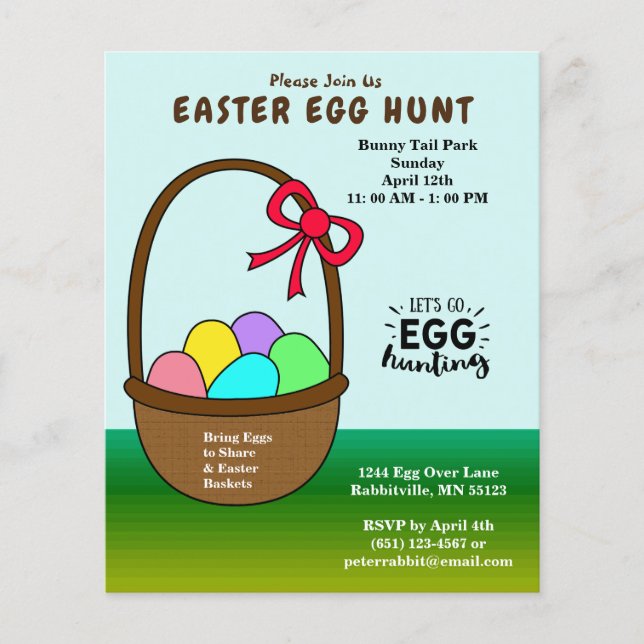 Budget Eggs in a Basket Easter Egg Hunt Invitation Flyer (Front)