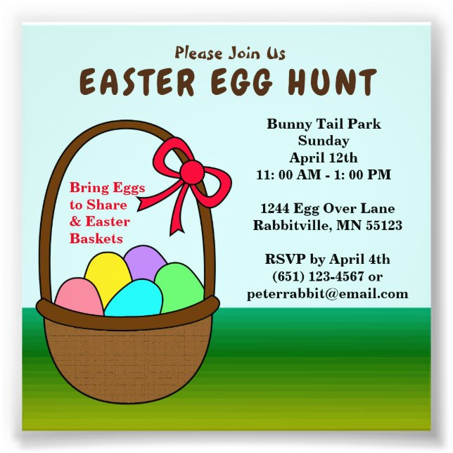 Budget Eggs in a Basket Easter Egg Hunt Invitation Photo Print (Front)