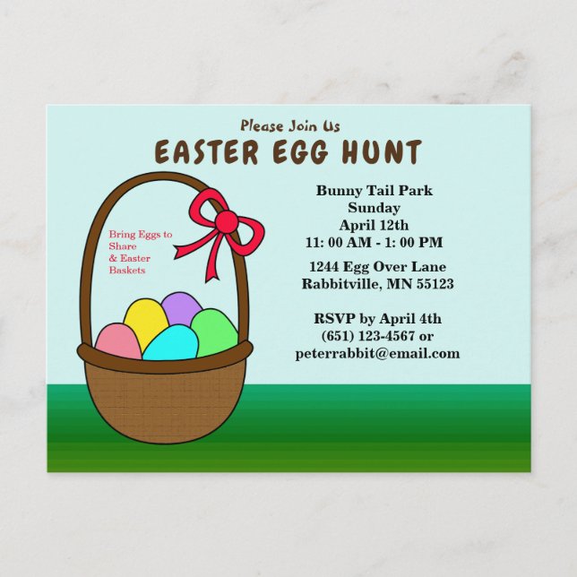 Budget Eggs in a Basket Easter Egg Hunt Invitation Postcard (Front)