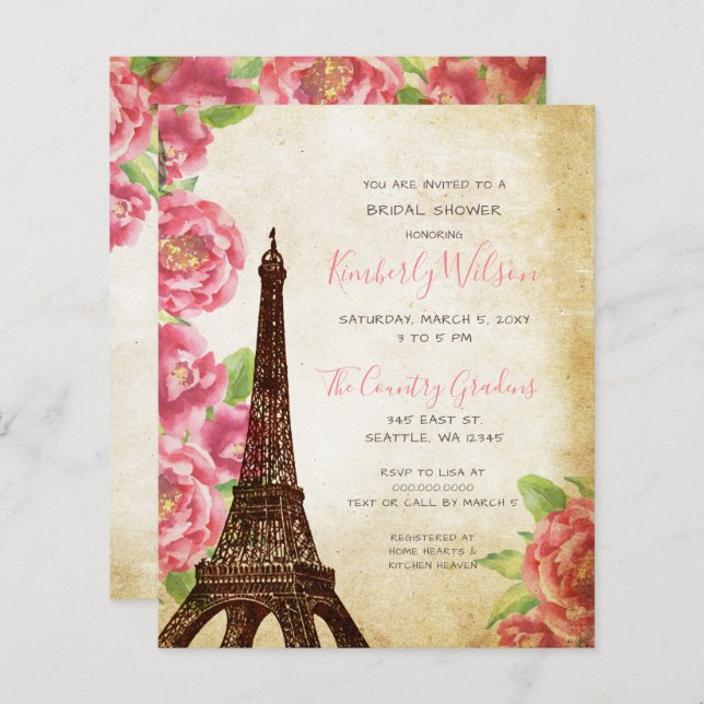 Budget Eiffel Tower Bridal Shower Invitation (Front/Back)